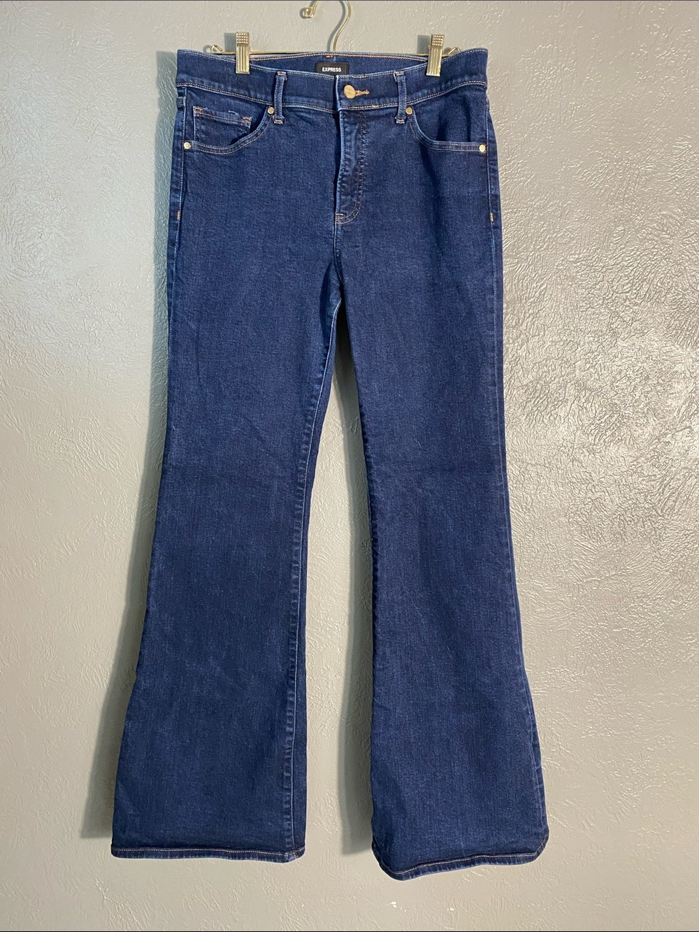 Express 70s Flare Jeans Size 8R Mid Rise Dark Wash Stretch Boho Y2K Denim